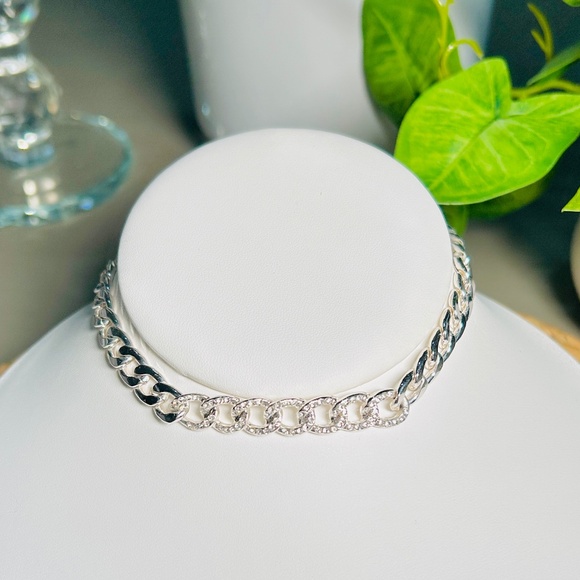 Silver Diamanté Link Chain Choker Necklace By PrettyLittle Thing, 13”-16” long - Picture 9 of 10